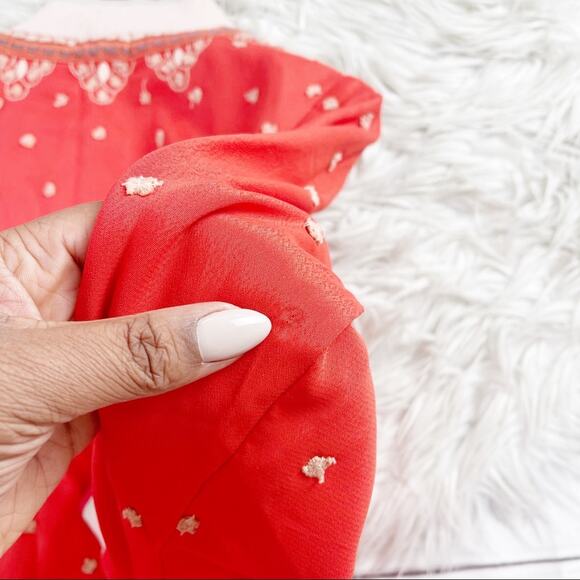 Anthropologie Conditions Apply Arabella Embroidered Red Bomber Jacket Size Small - Picture 8 of 9